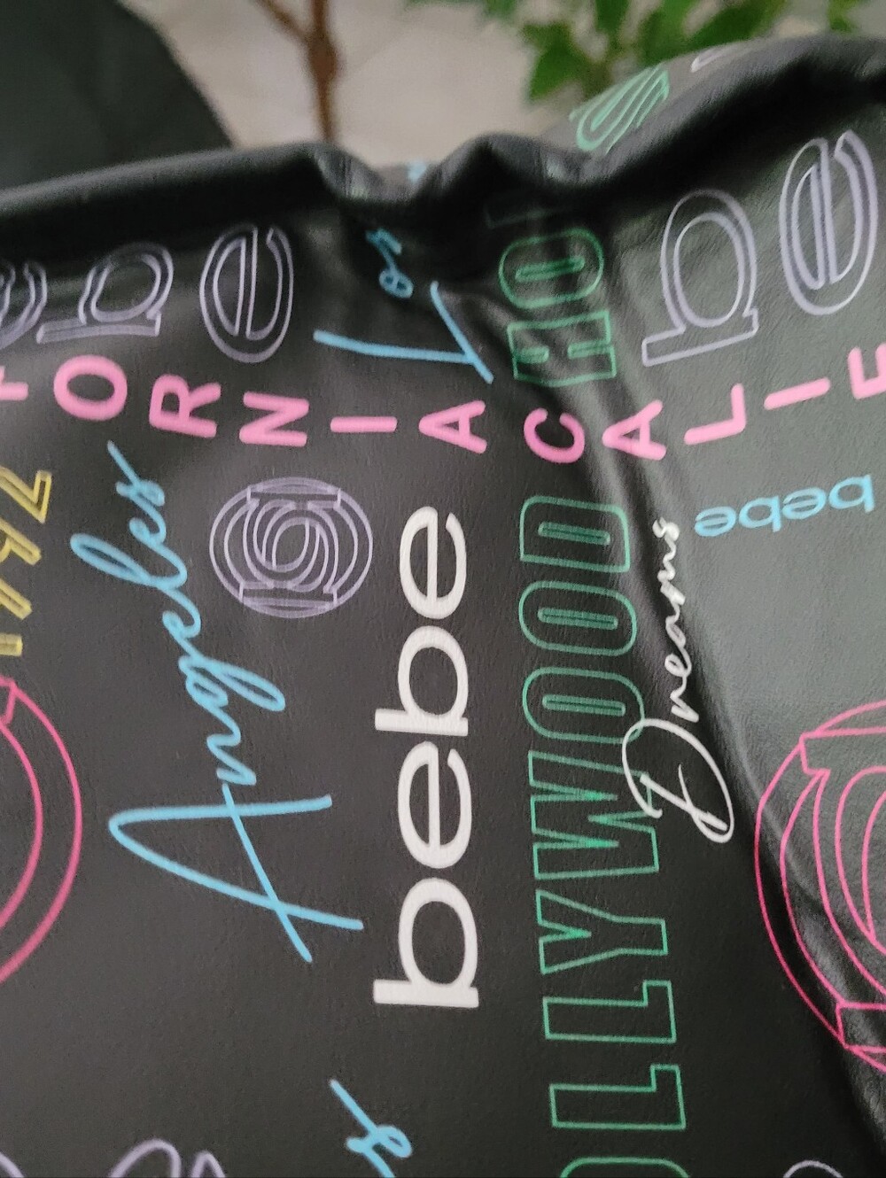 bebe Black Tote with Multicolor Logo Print and Gold Chain Handles - Picture 6 of 9